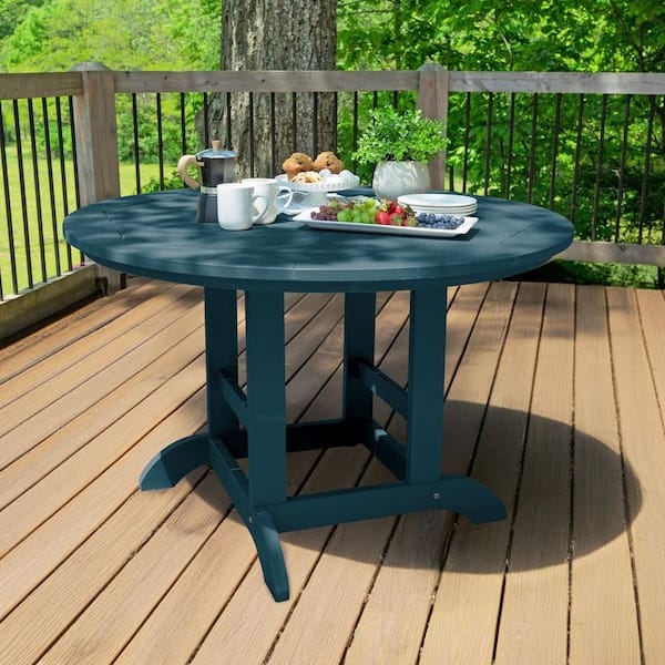 Patio Dining Table Nantucket Blue Round Slatted Top Cross Braced Legs