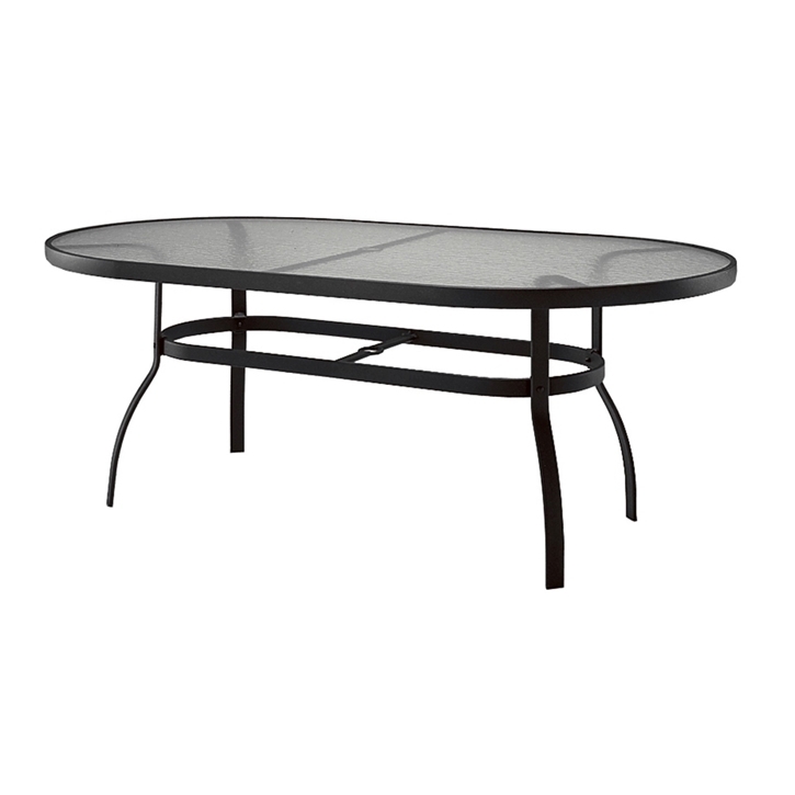 Patio Dining Table Oval Textured Glass Curved Metal Legs Traditional