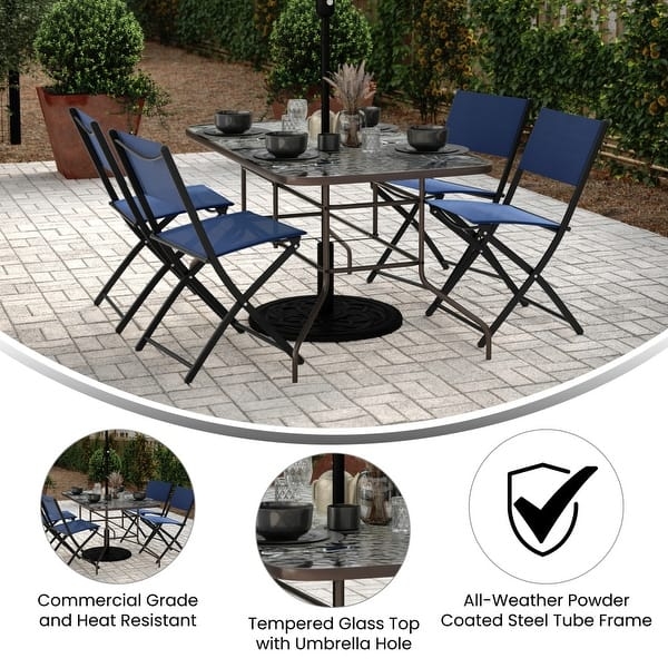 Patio Dining Table Rectangular Tempered Glass All Weather Steel Grey