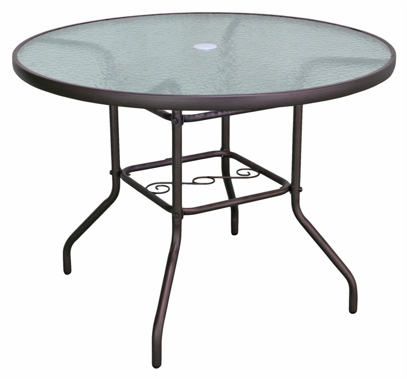 Patio Dining Table Textured Glass Top with Scrollwork Detail