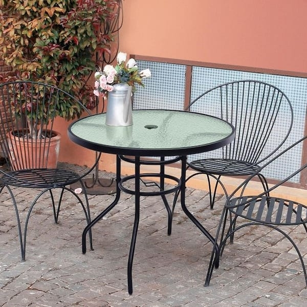 Patio Dining Table Traditional Round Textured Glass Umbrella Hole