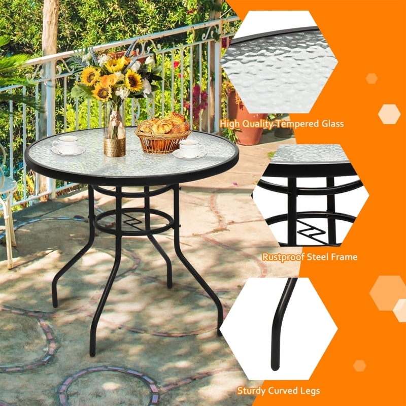 Patio Dining Table Water Ripple Glass Top with Umbrella Hole