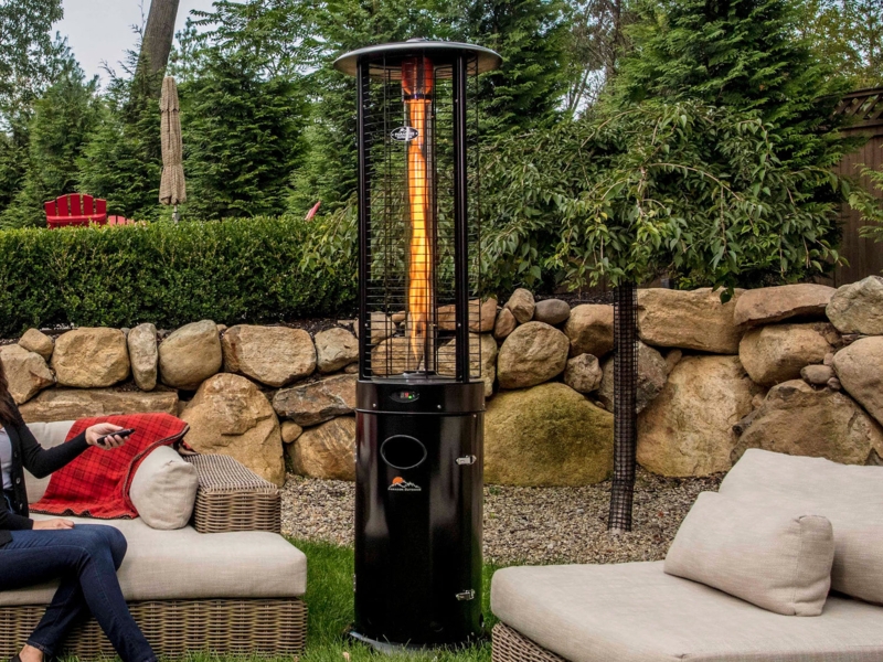 Patio Heater, Black Metal Tower Design with Vertical Flame