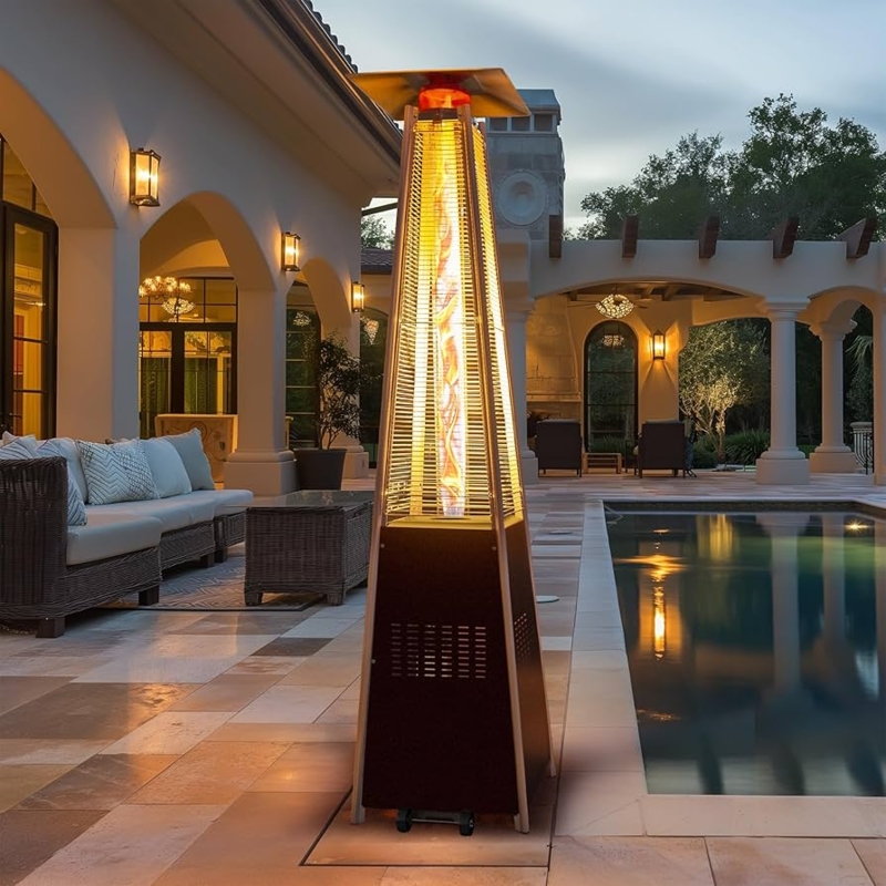 Patio Heater, Contemporary Pyramid Silhouette with Vertical Flame