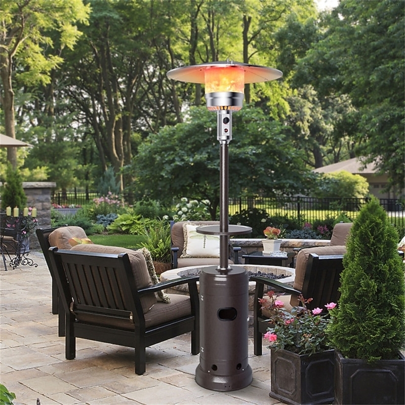 Patio Heater, Dark Brown with Integrated Tray Table & Hood