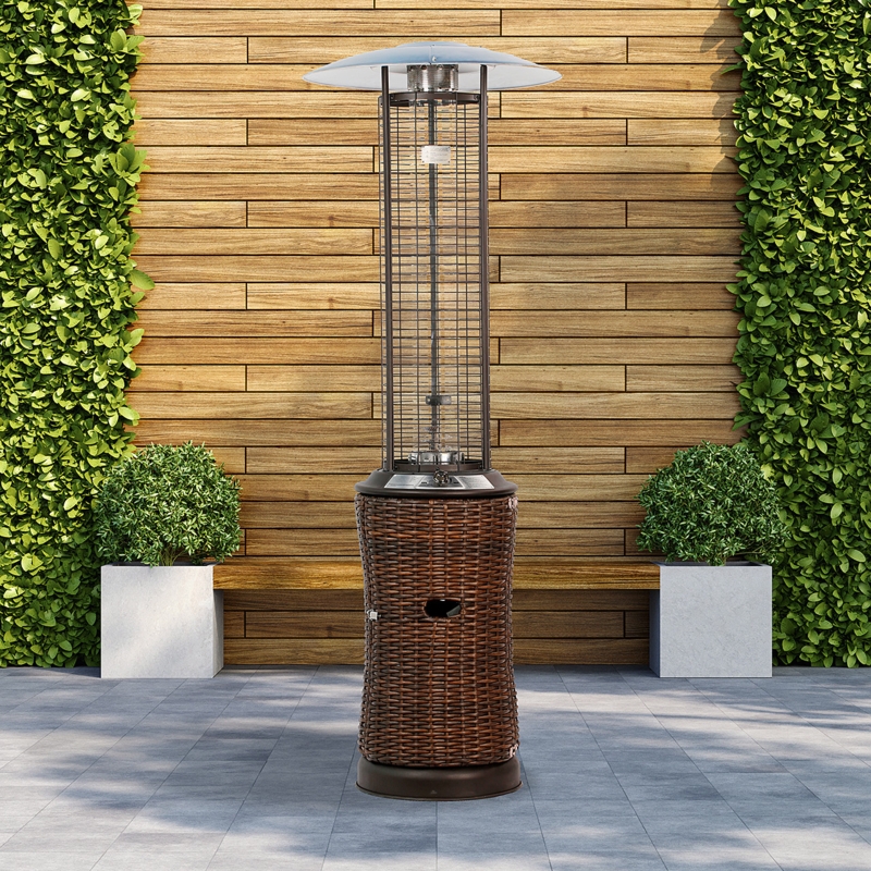 Patio Heater, Espresso Wicker Base & Glass Flame Tube