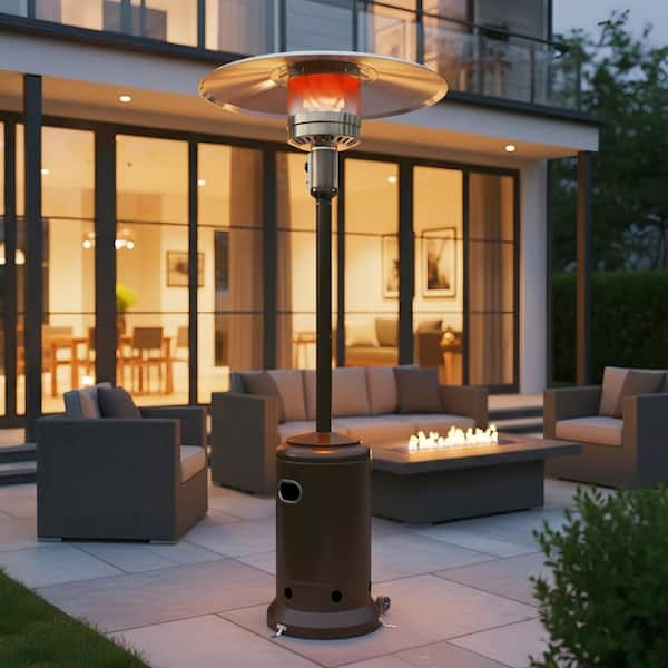 Patio Heater, Heat Focusing Top, Espresso Brown, Wheeled