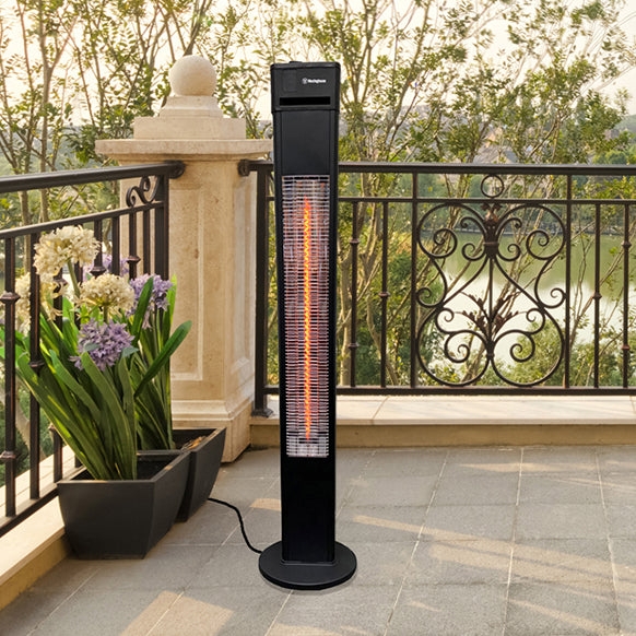 Patio Heater, Matte Black Tower Silhouette with Infrared Glow