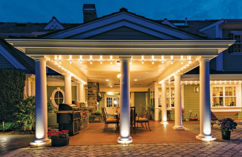 Patio Lighting with Dramatic Uplighting on Classical Columns
