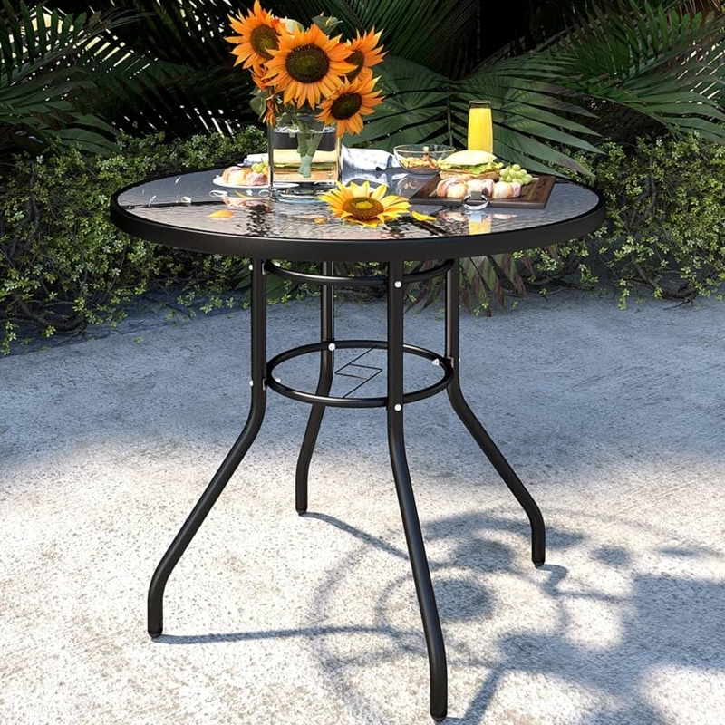 Patio Table Ripple Textured Glass with Double Support Rings