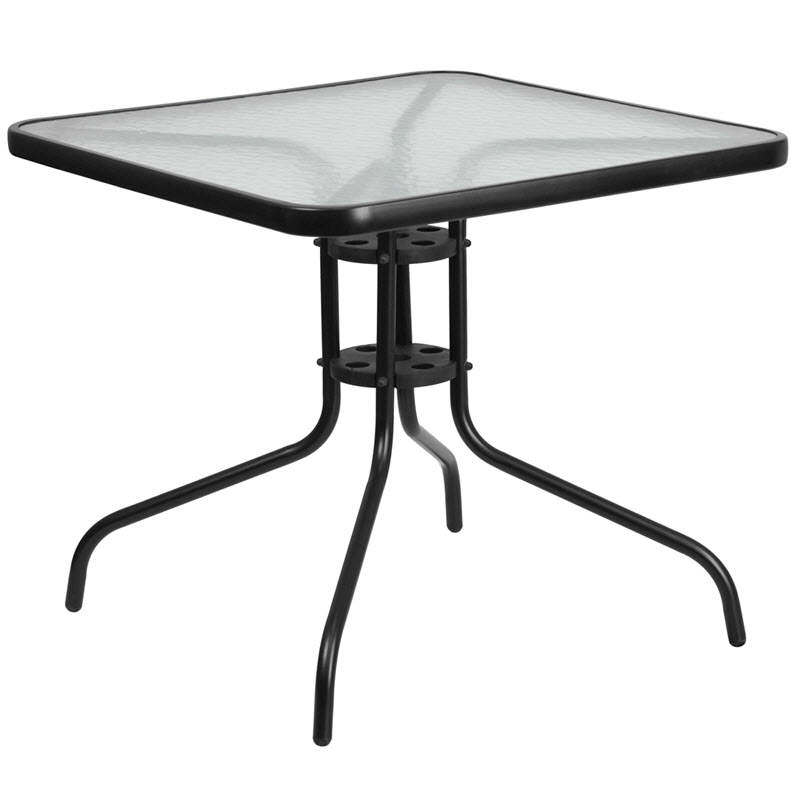 Patio Table Square Textured Glass Modern with Umbrella Support