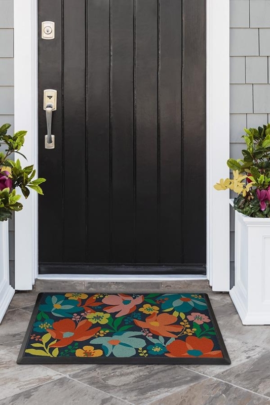 Patterned Doormat Vibrant Multi Color Floral Print Low Profile Rug