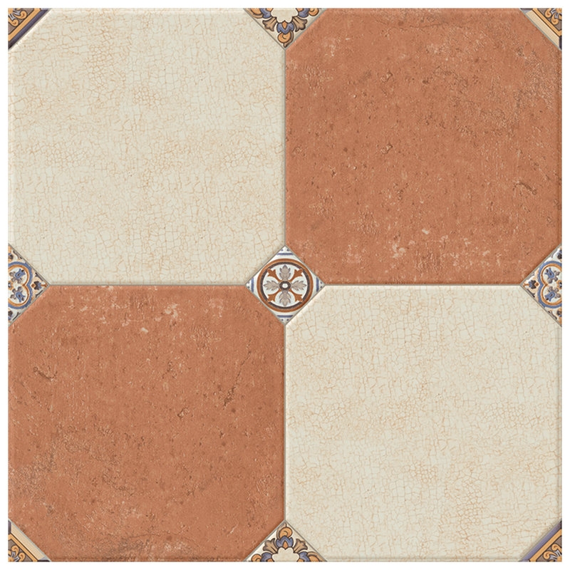 Patterned Tile Crackle Glaze Octagons Floral Corner Inserts