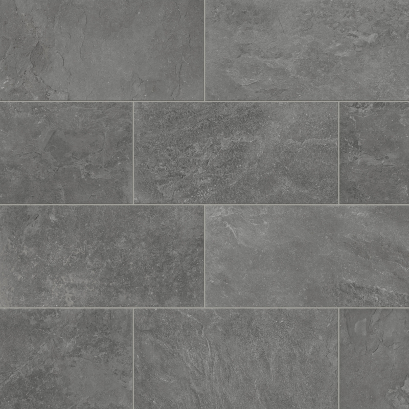 Paver Tile: Staggered Layout, Slip Resistant Grey Pavers, Stone-Like Texture, Matte