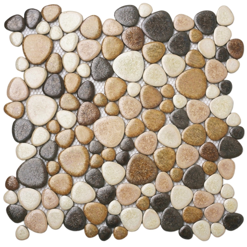 Pebble Mosaic Tile Matte Multi Tonal Earthy Shower Floor