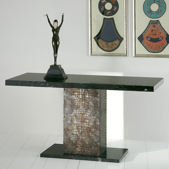 Pedestal Console Table Black Stone Look Crocodile Texture Base
