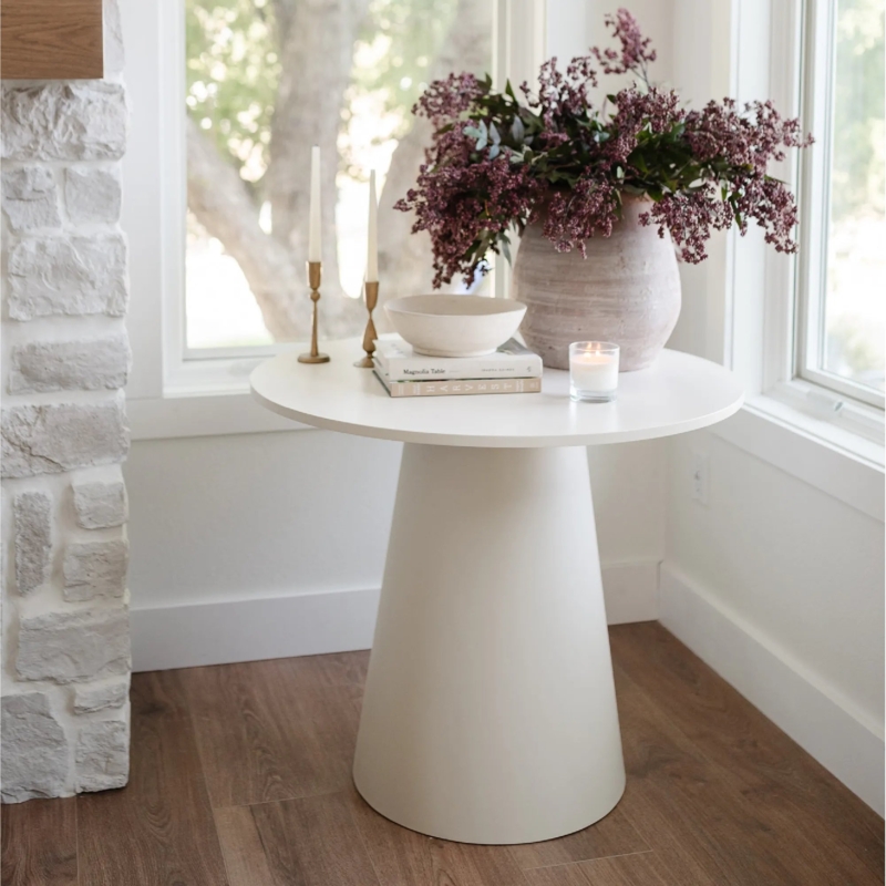 Pedestal Table Off-White Matte Round Top Scandinavian