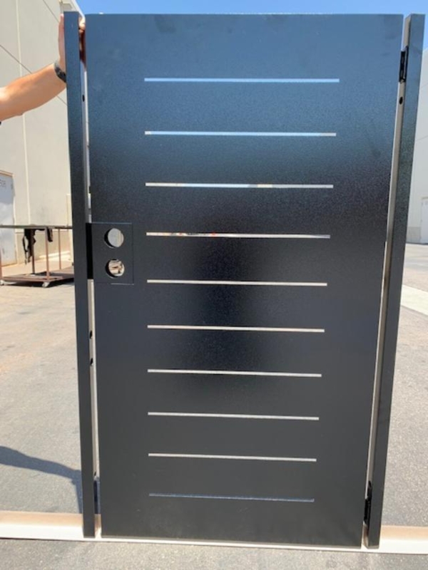 Pedestrian Gate Integrated Lock Box Horizontal Slats Black Metal