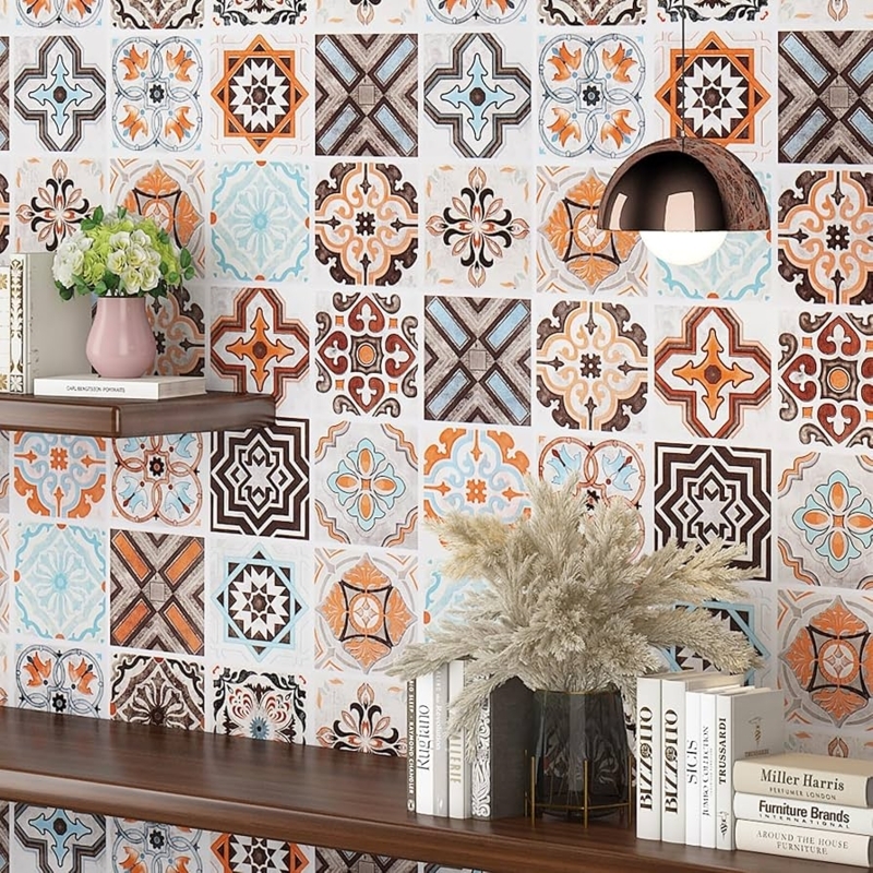Peel and Stick Wallpaper with Earthy Moroccan Tile Pattern