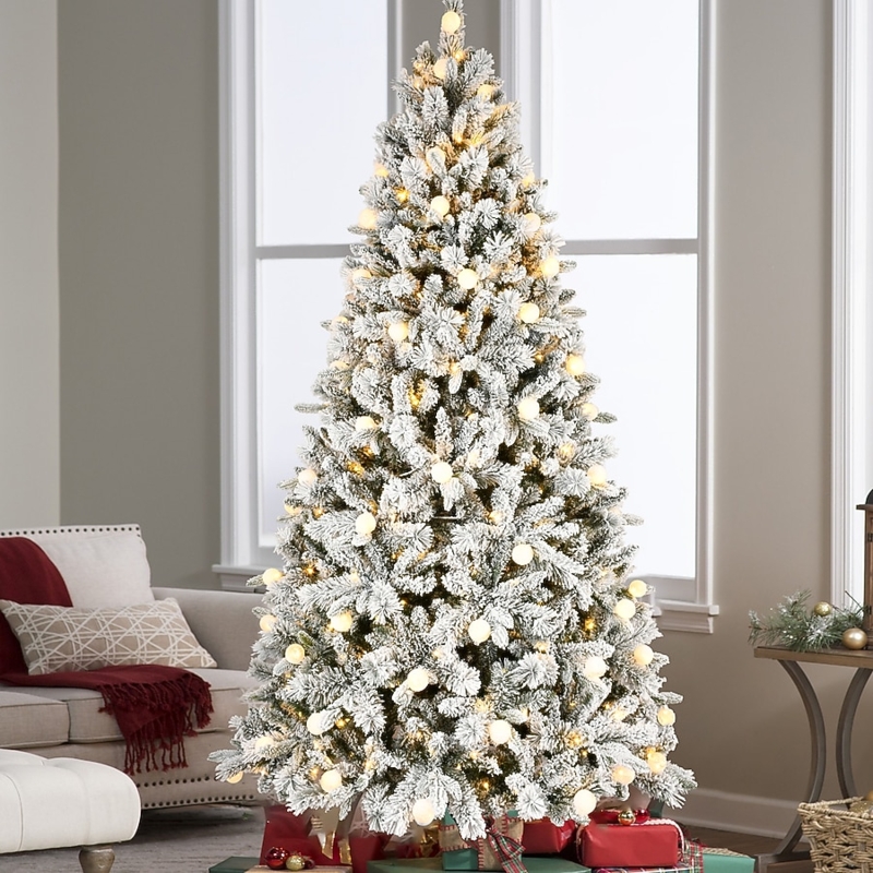 Pencil Silhouette Artificial Tree Flocked Warm Globe Lights