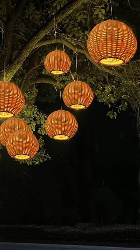 Pendant Lantern Woven Plastic Rope with Warm Nighttime Glow