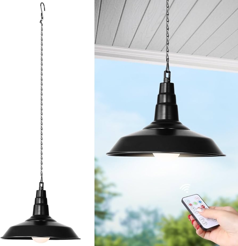 Pendant Light, Matte Black Industrial Tiered Dome, Battery Powered