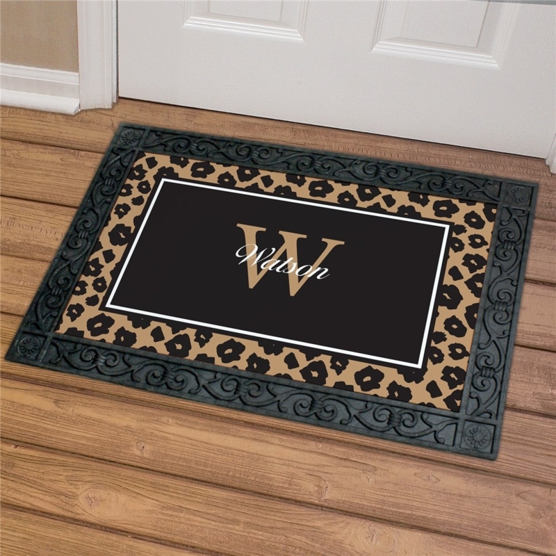 Personalized Monogrammed Doormat Leopard Scroll Border