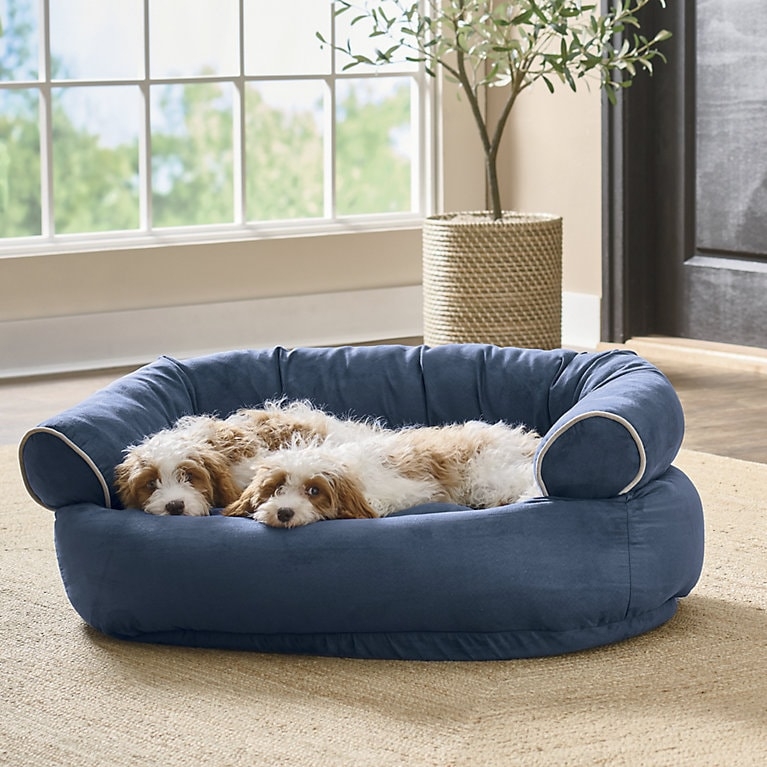 Pet Bed, Navy, Contrast Piping, Sofa Silhouette, Bolstered.