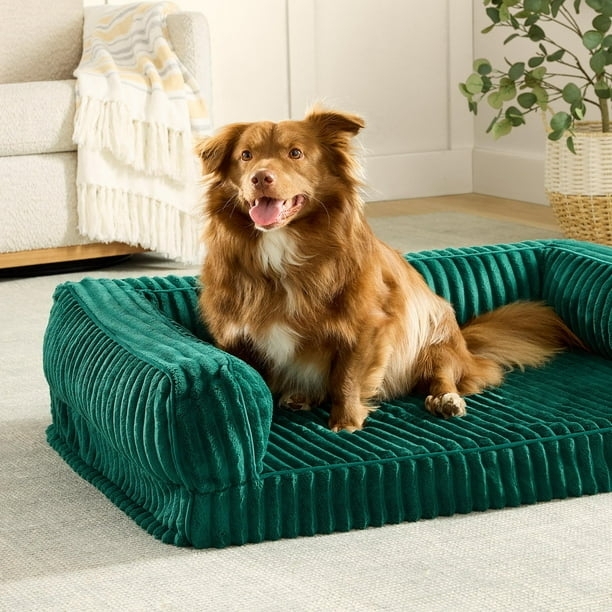 Pet Bed, Teal Ribbed Corduroy, Sofa Silhouette, Bolstered.