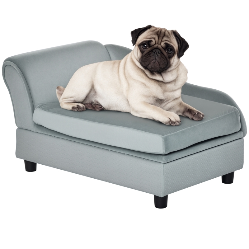 Pet Chaise Lounge, Pale Gray Curved Backrest, Glam Style