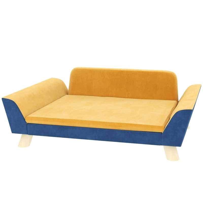 Pet Sofa Bed, Flared Arms, Two-Tone Yellow & Blue