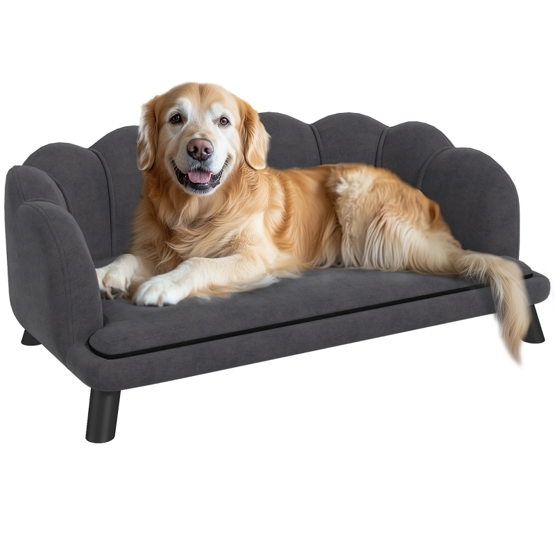 Pet Sofa, Scalloped Back, Charcoal Gray, Glam Style