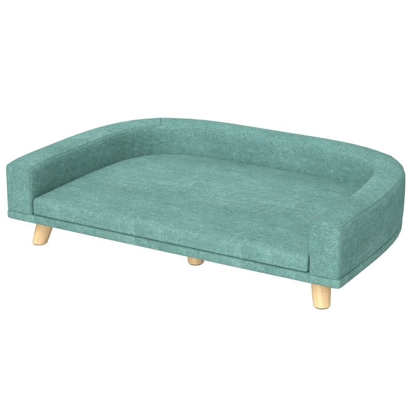 Pet Sofa, Teal Woven Fabric, Tapered Legs, Modern Style.