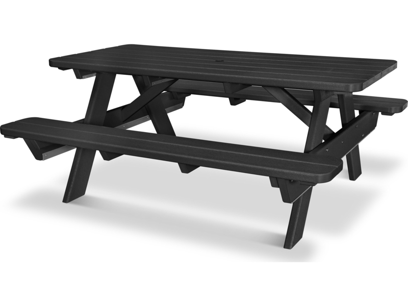 Picnic Table, Black A-Frame Legs Slatted Rectangular with Umbrella Hole
