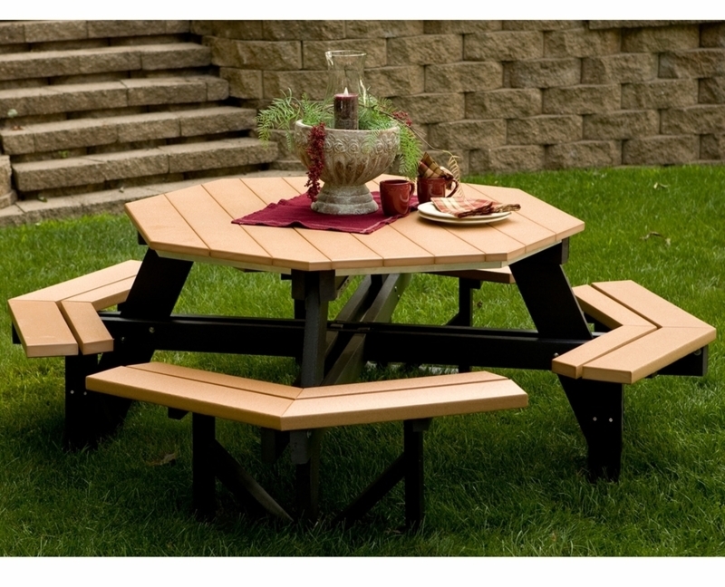 Picnic Table, Octagonal Resin with Walk-Through Seating for Backyard