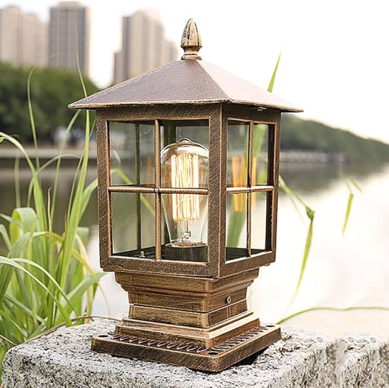 Pier Mount Lantern Distressed Bronze Pyramid Roof Vintage Lighting