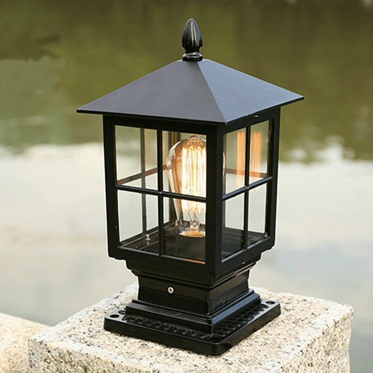 Pillar Light Divided Panes Edison Bulb Black Metal Pier Mount