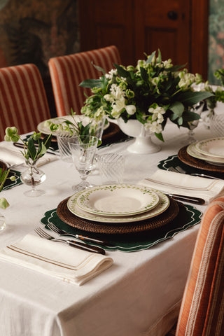 Place Setting Scalloped Forest Green Placemats Botanical Plates