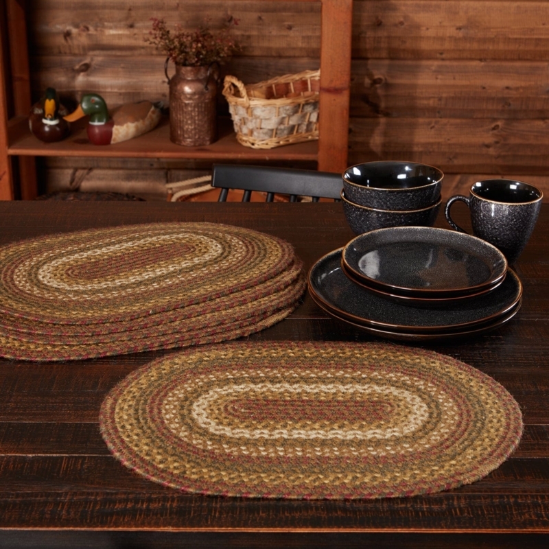 Placemat Braided Oval Set Speckled Dark Stoneware Earthy Pattern