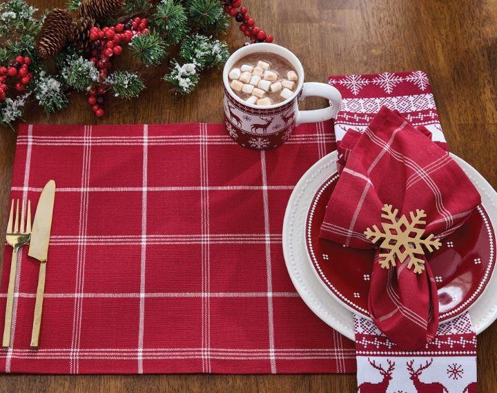 Placemat Setting Red Plaid Fabric Farmhouse Holiday Table Decor