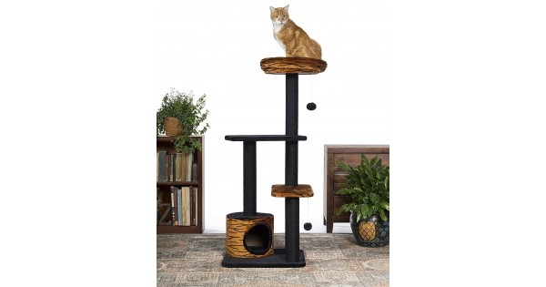 Playful Cat Tree Tiger Print Cylindrical Condo
