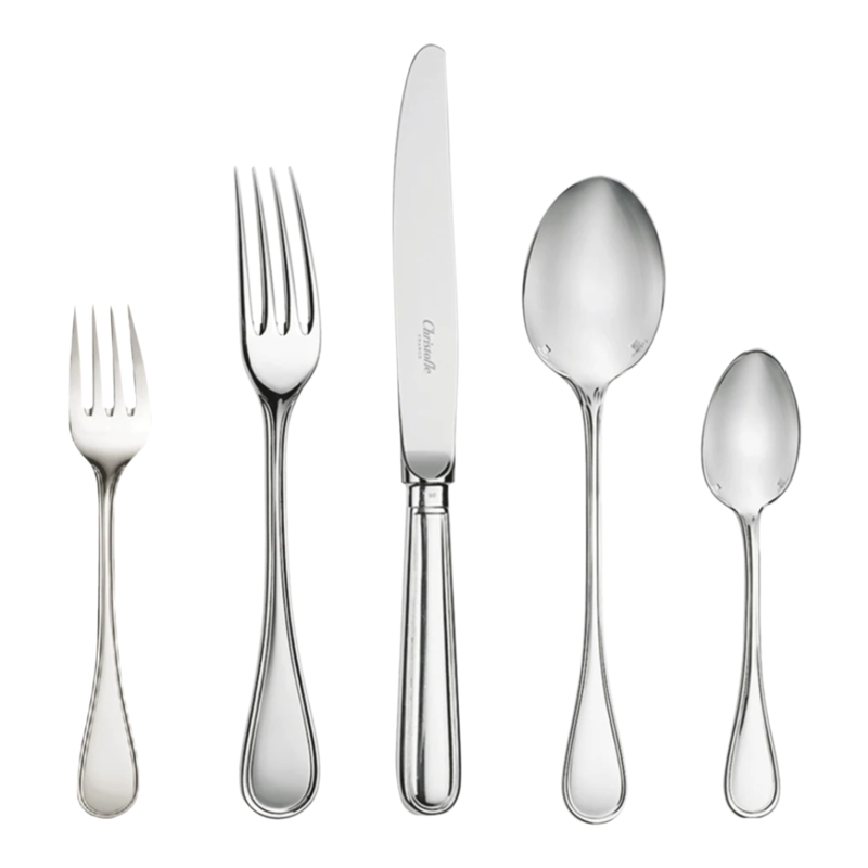 Polished Flatware Set Five Piece Place Setting Classic Silver