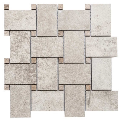 Porcelain Mosaic Tile Basketweave Two Tone Stone Look Gray Tan