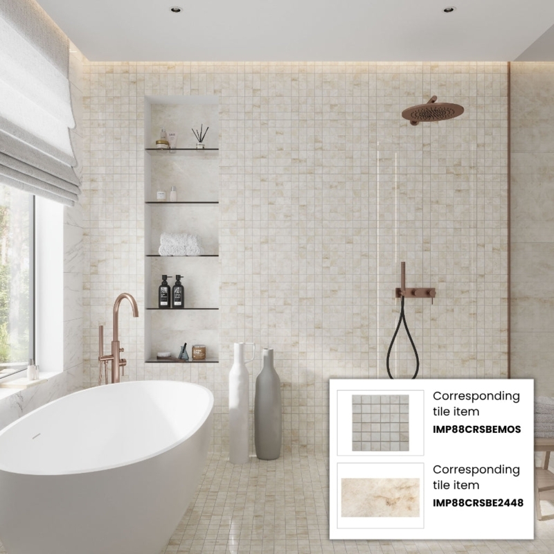 Porcelain Tile Bathroom: Stone-Like Finish with Rose Gold Accents
