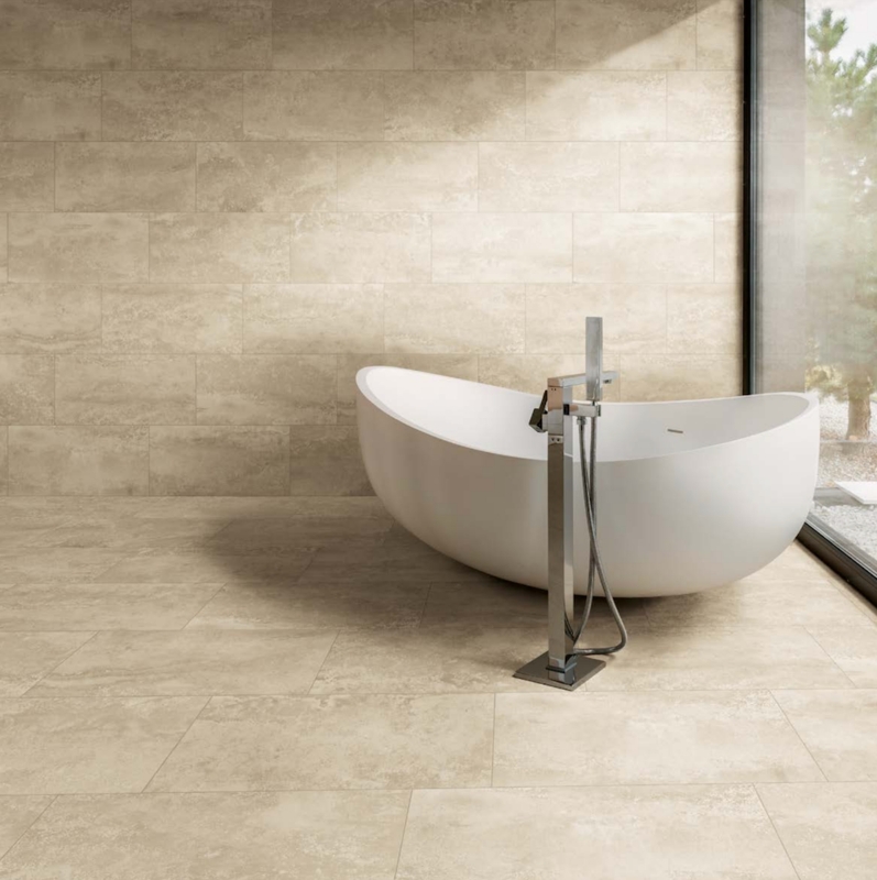 Porcelain Tile Floor And Wall Matte Freestanding Tub Spa Bathroom