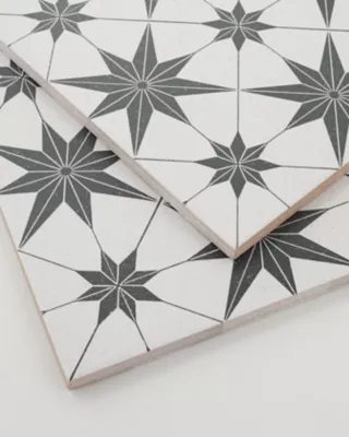 Porcelain Tile Star Motif Charcoal Geometric Print Matte Finish