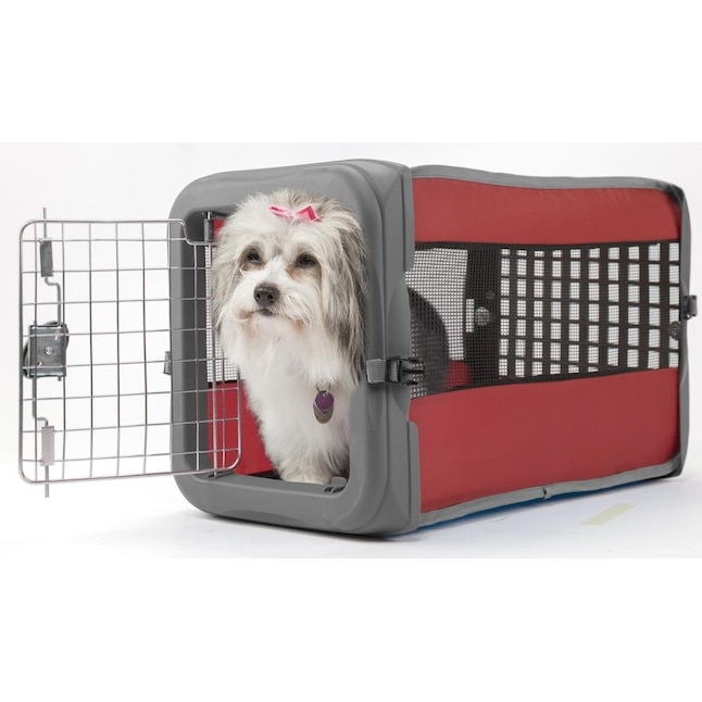 Portable Dog Crate Red Nylon Side Panels Wire Gate