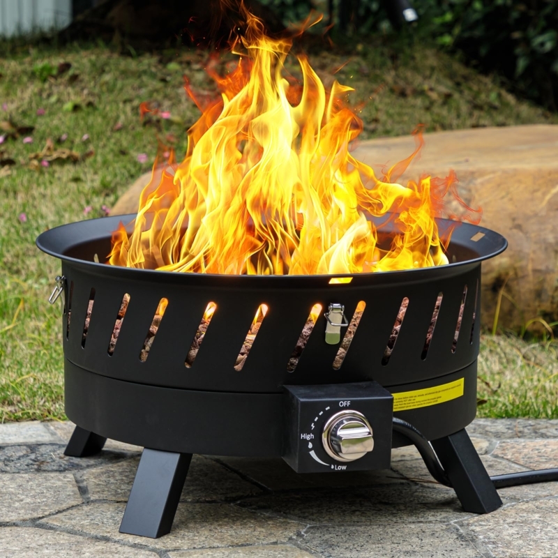 Portable Fire Pit Matte Black Metal with Diagonal Vents