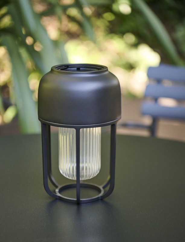 Portable Lamp Ribbed Diffuser Cage Matte Black Industrial Cordless
