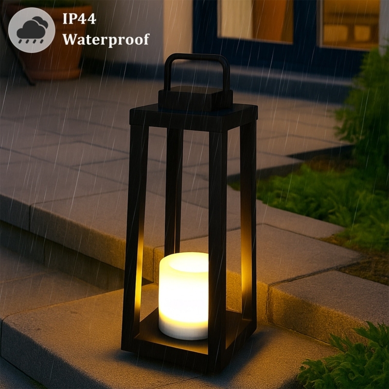 Portable Outdoor Lantern with Internal LED Candle Modern
